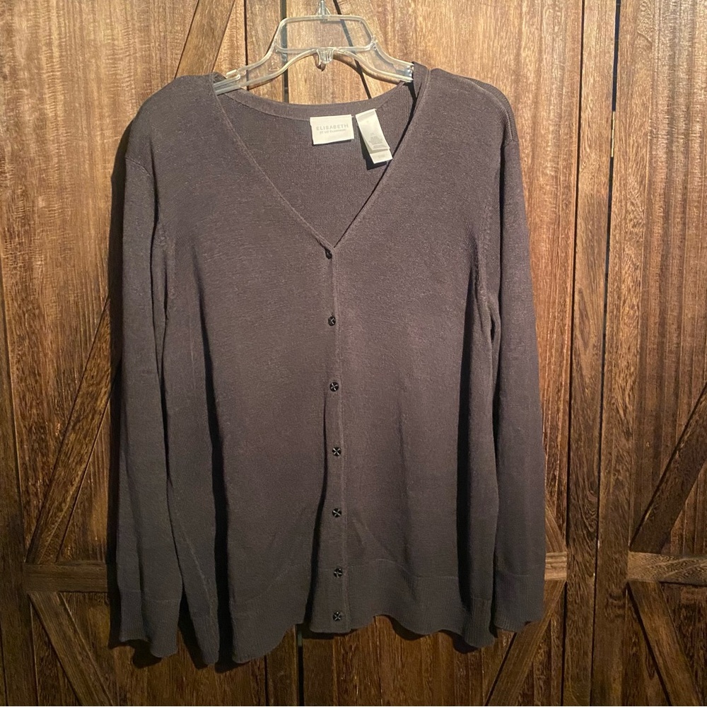 Elisabeth by Liz Claiborne Women's Cardigan in charcoal Grey; XXL